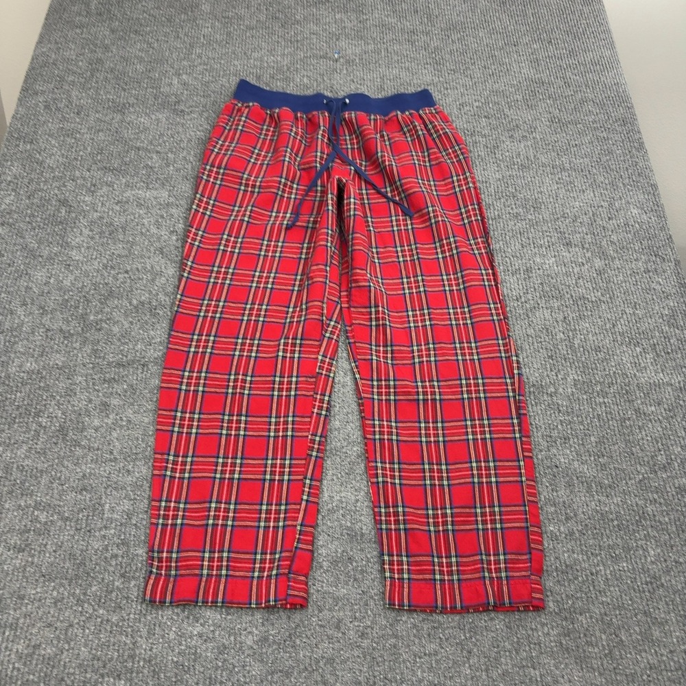 LL Bean Pajama Pants Mens L Red Cotton‎ Plaid Drawstring Tartan Sleepwear Lounge
